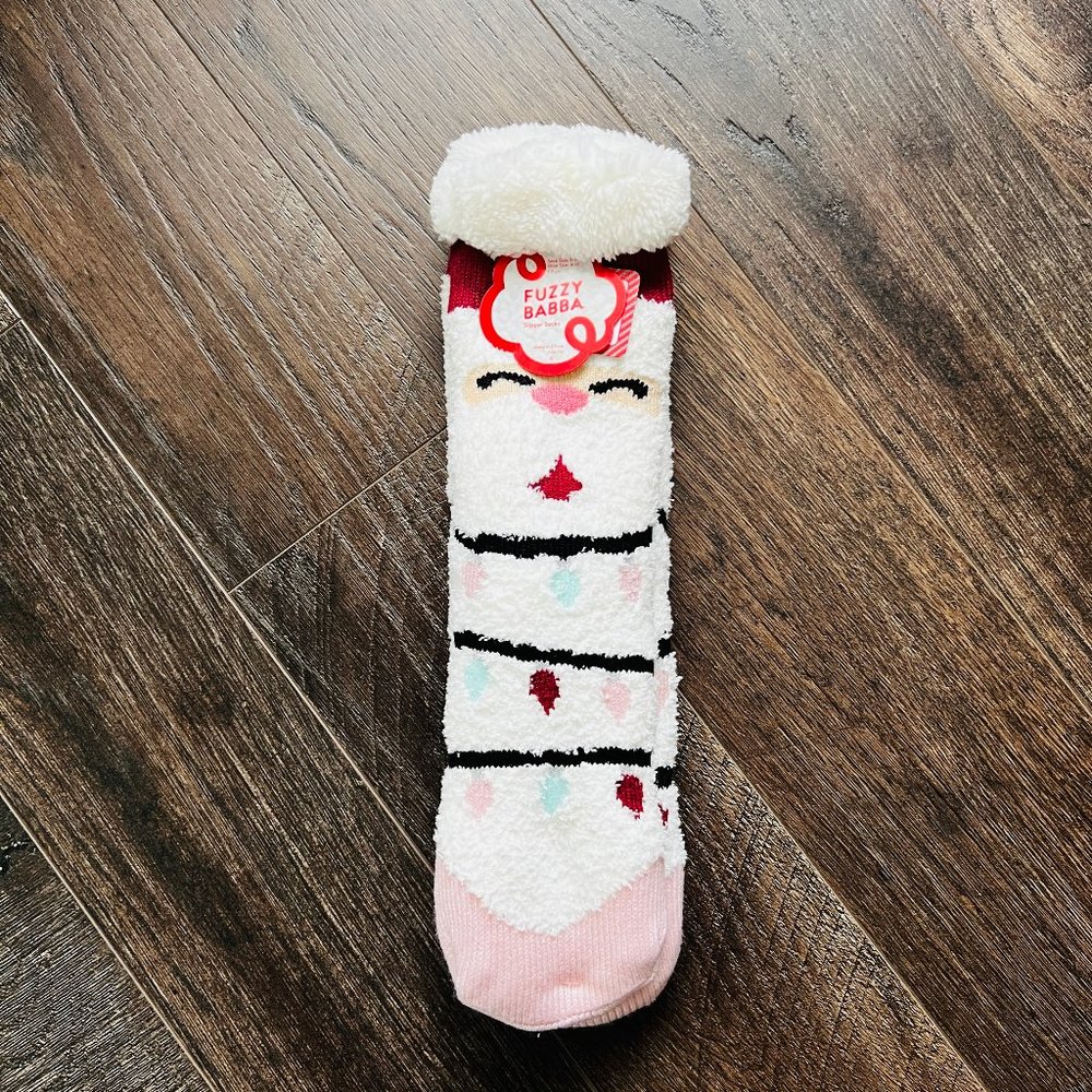 Women's Fuzzy Babba Slipper Socks - Santa Print